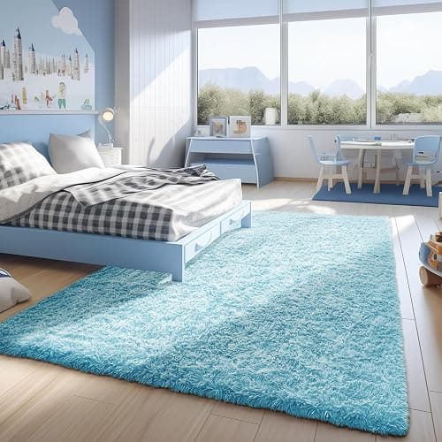 Ophanie Light Blue Rug,Boys 4x6 Rugs for Bedroom Carpet Nursery Aesthetic,Kids Playroom Area Rugs for Girls Teen Home Decor,Fluffy Shag Bedside Floor Living Room Carpets with Over 99 pcs Pile fibers thumbnail 5