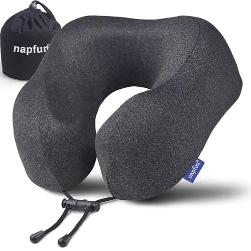 napfun Neck Pillow for Traveling, Upgraded Travel Neck Pillow for Airplane 100% Pure Memory Foam Travel Pillow for Flight Headrest Sleep, Portable Plane Accessories, Full Black - Image 1