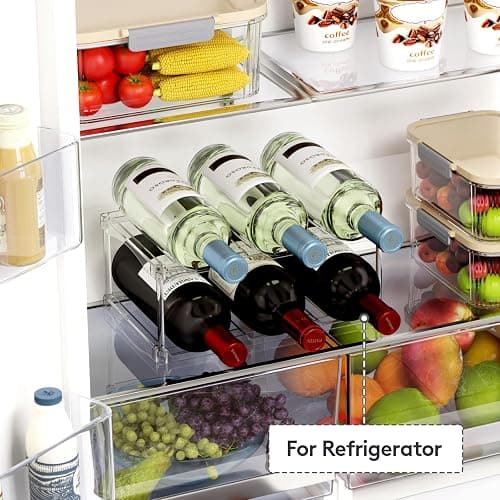 Lifewit Stackable Bottle Storage Organizer, Clear Freestanding Wine Holder for Cabinet, Large Slot Water Bottle Tumbler Cup Organizer for Pantry, Plastic Wine Rack for Fridge Cellar, 2Tier Hold 6 thumbnail 6