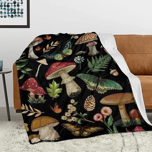 Mushroom Blanket Gifts for Women Soft Cozy Fleece Flannel Mushroom Throw Blanket All-Season for Sofa Couch Cottagecore Room Decor Blankets for Adults Teen 60"x50" Inches thumbnail 7
