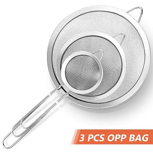 3Pcs Super Wire Extra Fine Mesh Strainer with Handle, Small Medium Large Size Sifter Metal Strainer Set, Stainless Steel Sieve Fine Mesh Strainers for Kitchen Rice Juice Quinoa Food Flour Baking YLYL thumbnail 7