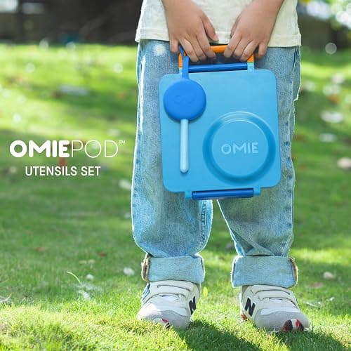 Omie OmieBox Kids Utensils Set with Case - 2 Piece Plastic, Reusable Fork and Spoon Silverware with Pod for Kids (Blue) thumbnail 2