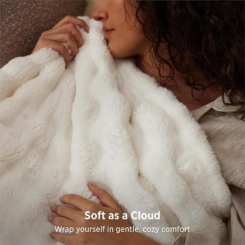 Bedsure Cloud Bubble Blanket, Soft Cozy Throw, Off White, 50"×60" | Lightweight Decorative, Fleece, Couch/Sofa/Bed, Soft, Cute, Gifts for Women, Room Decor thumbnail 4
