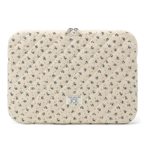Puffy Laptop Sleeve 15-15.6 Inch Cute Quilted Laptop Protective Case Padded Floral Computer Sleeve for MacBook (A-Blue, 15 Inch) - Image 1