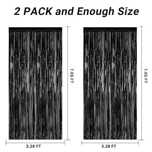 ZATAYE 2 Pack Black Foil Curtain Backdrop Birthday Party Decorations | Black, Metallic Foil, 3.28 x 7.05 FT, Tinsel Backdrop, Foil Curtain Streamer, Halloween New Years Eve Party thumbnail 3