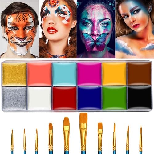 Wismee SFX Makeup Kit Professional Face Body Paint Halloween Special Effects Makeup Set with Scar Wax,10 Face Paint Brushes,Spatula Tool,2 Fake Scab Blood,Stipple Sponge Oil Based Face Painting Kit thumbnail 4