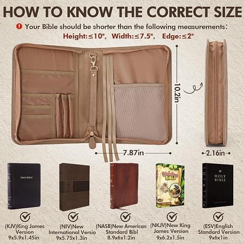 Bible Cover Case, Premium, Leather Carrying Case with Handle&Zippered Pocket for Standard Size and Bible Accessories, Large Bible Bag, Ideal Gift for Women Men Lady Girls thumbnail 3