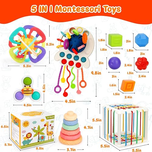 Baby Toys 6-12 Months,5 in 1 Montessori Toys for Babies 6-12 Months,Pull String Infant Teething Toys,Stacking Rings,Color Shape Sensory,Suction Cup Spinner Toys for 6-9-12 to 18 M+ Birthday Gifts thumbnail 6