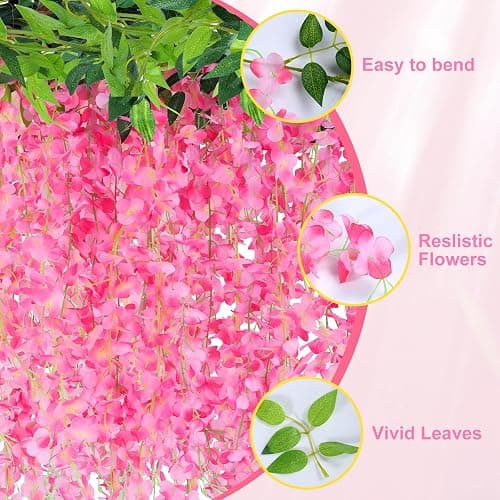 Alotiki Wisteria Artificial Flowers Garland,10Pcs Total 60ft Silk Fake Pink Wisteria Flowers Hanging for Home Garden Wedding Arch Party Indoor Outdoor Decor(10,Pink) thumbnail 5