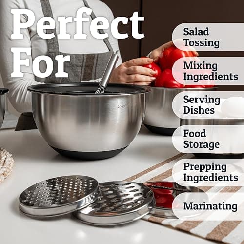 Priority Chef Stainless Steel Mixing Bowls with Lids Set, 3 Grater Attachments, Airtight Lids, Non-Slip Silicone Base Mixing Bowl Set, Large Prep Metal Mixing Bowls for Kitchen, Black thumbnail 6
