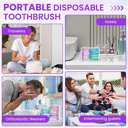 72 Pack 5-in-1 Mini Toothbrush Disposable, Prepasted Toothbrushes | Waterless Disposable Toothbrushes with Toothpaste, Floss, Tongue Scraper & Toothpick, for Travel, Hotel, Camping thumbnail 7