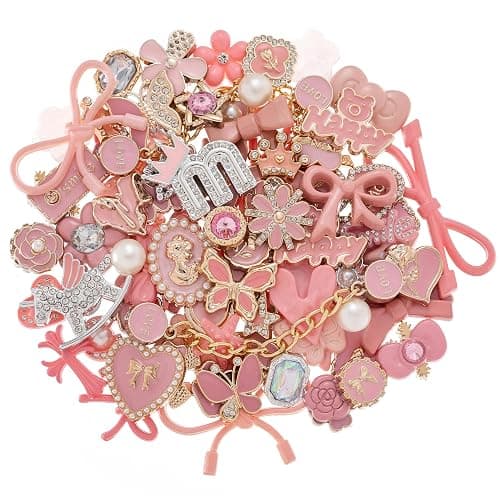 30,50pcs Pink Bling Random Shoe Charms for Girls Women Cute Pearl Butterfly Flower Chains Shoes Accessories Decorations for Clog Sandals Birthdays Party Favors Decorations Gifts - Image 1