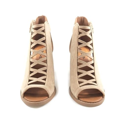 Soda Aran ~ Women Open Toe Crisscross Straps Back Zipper High Heel Fashion Sandal with Adjustable Ankle Strap thumbnail 2