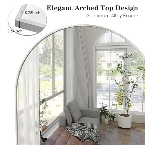 Prywot Arched Full Length Mirror, 70"x26" Free Standing Floor Mirror, Modern Full Body Mirrors with Stand, Wall Mirrors with Aluminum Alloy Frame for Bedroom,Living Room, White thumbnail 7