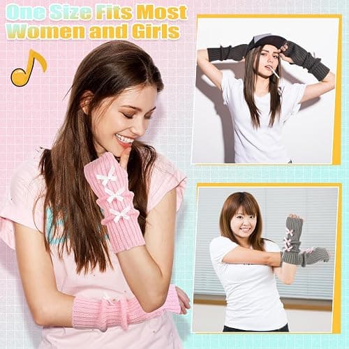 Berlune 6 Pairs Arm Warmers Kawaii Sleeves Cute Y2k Harajuku Japanese Style for Women Girls Lolita Costume School, 6 Colors thumbnail 5