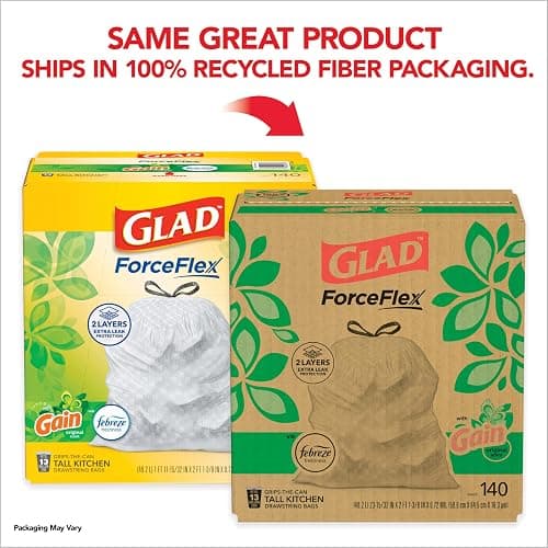 Glad ForceFlex Tall Kitchen Trash Bags, 13 Gallon, Gain Original, 140 Count (Package May Vary) thumbnail 2