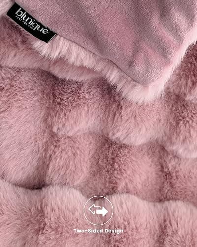 blunique Ultra Soft Cozy Faux Fur Throw Blanket, Fuzzy Plush Thick Bubble Blanket, Oversize Luxury Fluffy Blanket for Couch, Sofa, Bedroom, and Living Room,50x60 Inches,Pink thumbnail 6