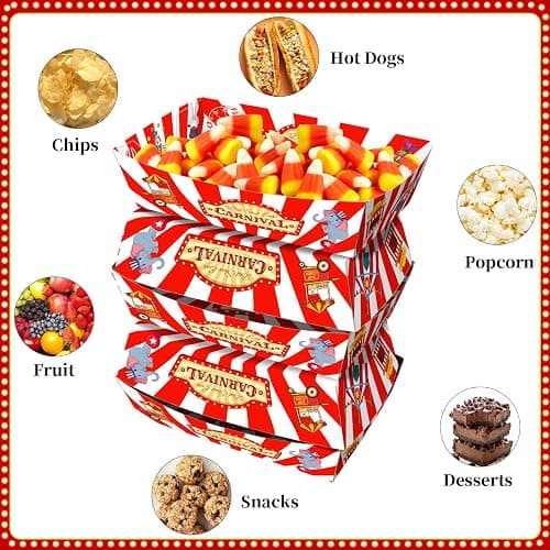 No Folding Required 100 Pack 2 Lb Carnival Food Trays Carnival Party Decorations Disposable Paper Food Serving Trays Nacho Hot Dog Boats Plates Bowls for Circus Theme Graduation Party Supplies thumbnail 6