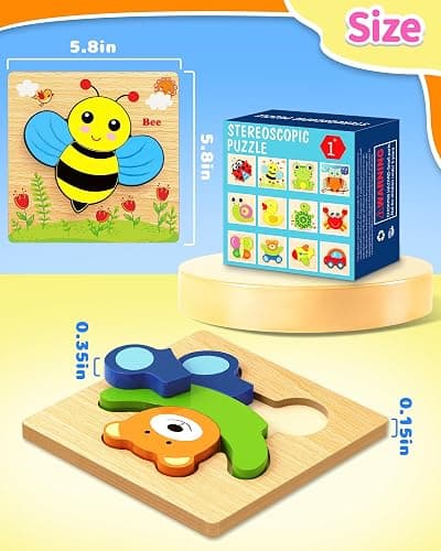 Bekayshad Wooden Puzzles Toddler Toys Gifts for 1 2 3 Year Old Boys Girls, Animal Jigsaw Puzzles Montessori Toys, Learning Educational Christmas Birthday Gifts for Girls Boys Ages 1-3 thumbnail 2