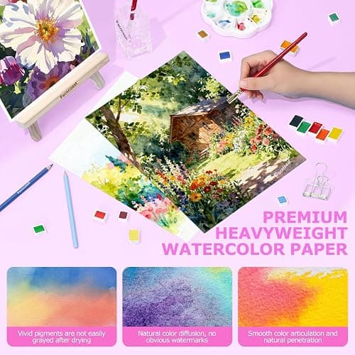 Pacocoast 9"x12" Watercolor Paper Pad, 140lb/300gsm Water Color Paper, Pink | Cold press glue bound sheets for wet & dry media. Watercolor journal notebook for painting & drawing, art supplies for adults thumbnail 5