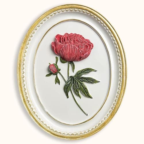 97 Decor Oval Vintage Wall Sculptures For Living Room - Handcrafted 3d Peony Floral Wall Art For Home Bedroom Decorations, Modern Sculpture Flower Art For Tabletop And Walls Hanging - Image 1