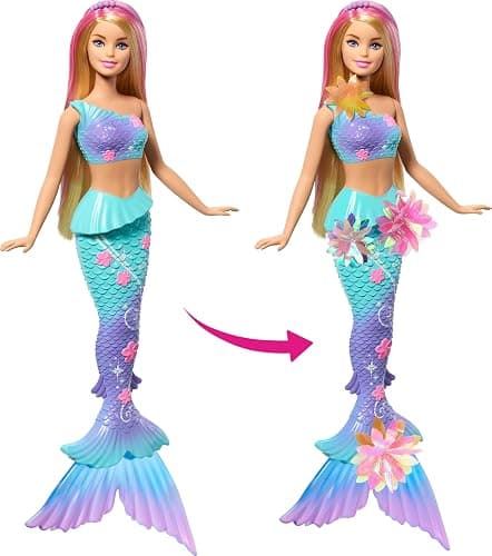 Barbie Mermaid Toy Dolls with Surprise Magic Blooming Flowers Feature, Ombre Tails, Pearl Headband Accessory & Long Blonde Hair with Pink Highlights thumbnail 3