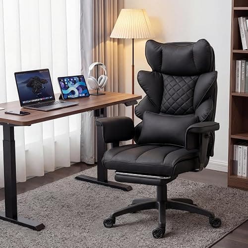 Dowinx Big and Tall Office Chair with Pocket Spring Cushion,High Back Computer Gaming Chairs with Adjustable Armrests,Executive Desk Chairs with Lumbar Support and Footrest,PU Leather-Black thumbnail 2