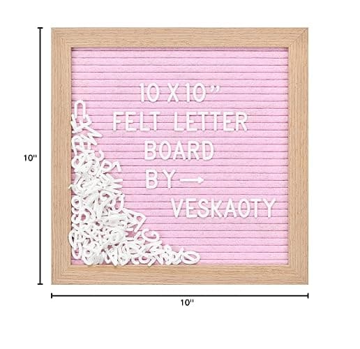 Felt Letter Board with 294 Letters, Numbers & Symbols - 10 x 10 inch Changeable Message Board with Wooden Frame Wall Mount Hook, Pink & Wood thumbnail 3
