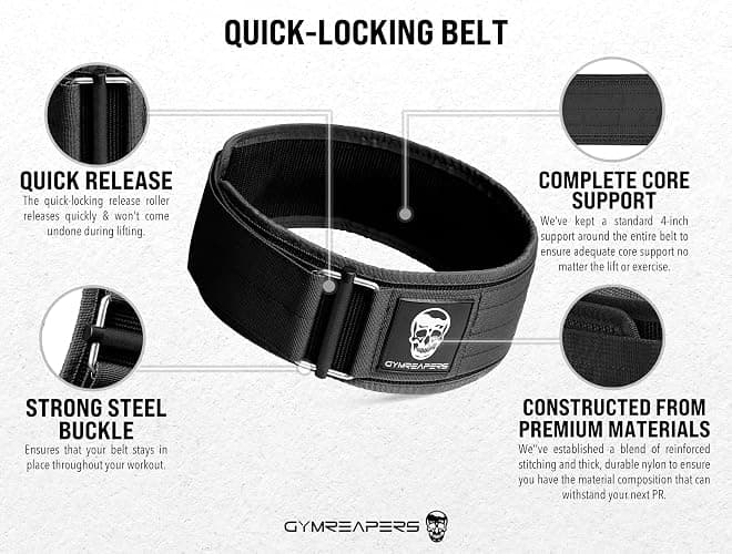 Gymreapers Quick Locking Weight Lifting Belt for Men Gym Belt for Powerlifting Deadlift Belt with 4 Inch Neoprene Metal Buckle Back Support Weightlifting Belt Women thumbnail 3