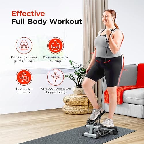 Sunny Health & Fitness Mini Stepper for Exercise at Home, Stair Step Workout Machine with Resistance Band and Over 300lb Weight Capacity, Optional Twist Motion and Free SunnyFit App Connection thumbnail 2