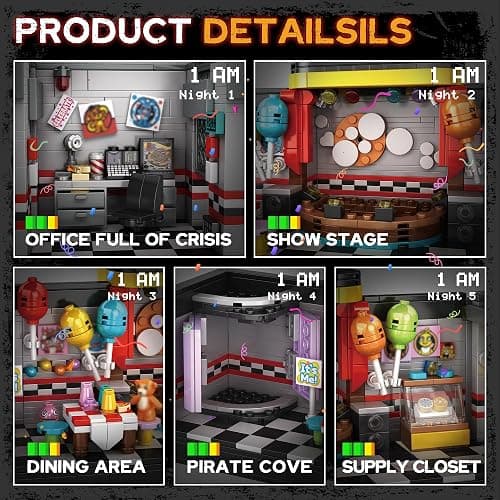 QEINIE Five Nights Security Breach Stage Building Blocks Toys, Classic Horror Game Stage Building Set, Home Decoration Great Birthday Present for Teens, Collectible Present for Game Fans (1388PCS) thumbnail 5