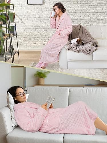 PAVILIA Women Plush Fleece Robe, Soft Textured Bathrobe, Lady Cozy Spa Long Robe thumbnail 5