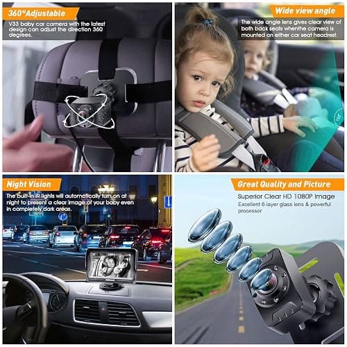 DoHonest Baby Car Camera HD 1080P - Rear-Facing Car Baby Monitor with Night Vision, Adjustable View Angle, Easy Setup, Anti-Glare Display, Safety for Kids & Infants thumbnail 4