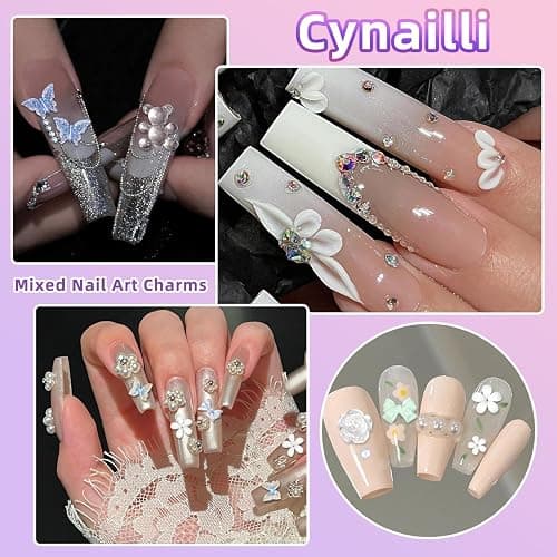 3D Nail Charms Set, Color Flower Bow Moon Heart Star Nail Art Charms, Half Round Pearl & Flatback Gems AB, Hollow Butterfly Alloy Nail Art Supplies DIY Accessories thumbnail 7