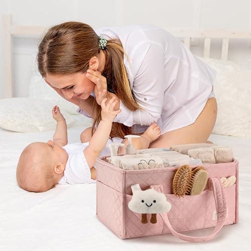 PeraBella Baby Diaper Caddy Organizer, Baby Basket Shower Gift, Portable Changing Table Basket, Postpartum Caddy & Tote Bag Pouch, Newborn Boy & Girl Nursery Essentials Registry, Car Diaper Organizer thumbnail 8