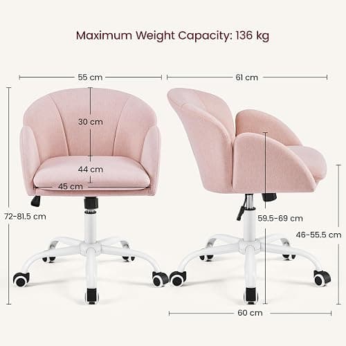 Yaheetech Fabric Vanity Desk Chair Modern Swivel Rolling Computer Chair with Armrests for Living Room, Bedroom, Makeup Room, Light Pink thumbnail 3