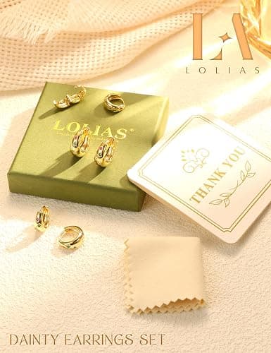 14K Gold Plated Hoop Earrings Set for Women - 3Pairs Chunky 14K Gold Plated Silver Huggie Earrings Small Earrings Lightweight Hypoallergenic MultiColored CZ Hoop Earrings Stacks for Multiple Piercing thumbnail 5