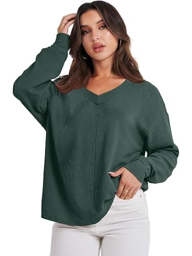 ANRABESS Oversized Long Sleeve Shirts for Women Off the Shoulder Sweatshirt Loose V Neck Tunic Tops High Low Sweater 2025 thumbnail 9