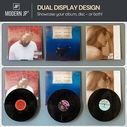 Modern JP Adhesive Vinyl Wall Mount (8-Pack) – Dual Display Album and Disc, Strong Hold Record Holder Wall, Record-Safe Easy Installation, Album Wall Mount for 1LP and 2LP – Black thumbnail 5