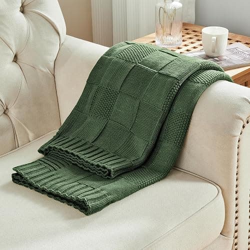 CozeCube Check Knit Throw Blanket, Christmas Green Checkered Bedroom Blanket for Couch, Soft Cozy Warm Knitted Blanket for Bed Sofa Living Room, Decorative Spring Fall Throw Blanket, 50"X60" thumbnail 4