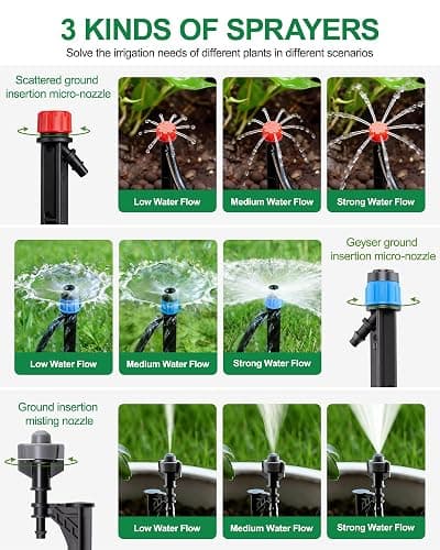 IRRIGARDENER Drip Irrigation System, Automatic Garden Watering System with 180FT 1/2” & 1/3” Tubing, Dual Faucet, Adjustable Nozzle Emitters for Garden, Greenhouse, Lawn, Potted Plants thumbnail 4