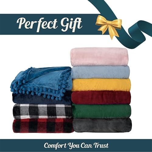 PAVILIA Fleece Throw Blanket for Couch with Pom Pom Fringe, Navy Blue, Soft Cozy Fuzzy Flannel Blanket for Sofa Bed, Lightweight Plush All Season Throw, 50x60 Inches thumbnail 9