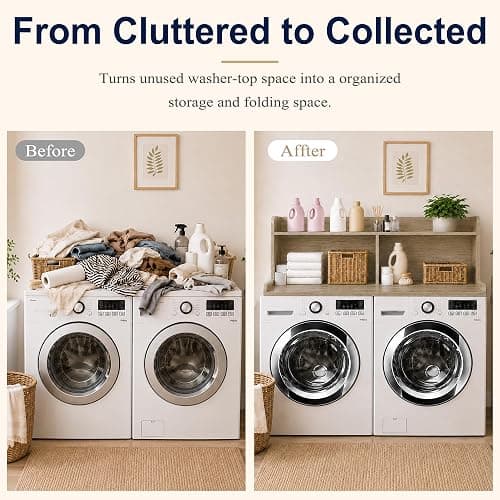 Royxen Washer Dryer Countertop with Extra Tall Shelf, 19" Height Washer and Dryer Topper, Laundry Countertop with Non-Slip Pads, Universal Fit for Laundry Room Organization, White Oak thumbnail 6