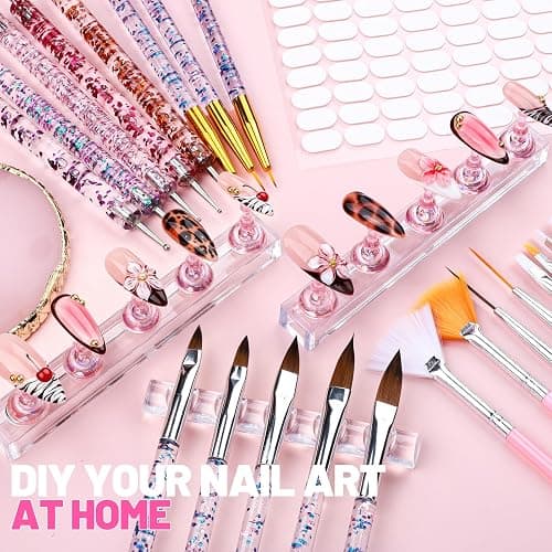 Teenitor Nail Art Tools Set, 23 Pcs Nail Art Brushes, 5 Pcs Nail Dotting Tool, 2 Set of Nail Stand, 100 Pcs Double-Sided Adhesive Tabs, Nail Art Palette, Brushes Holder, Pink thumbnail 8