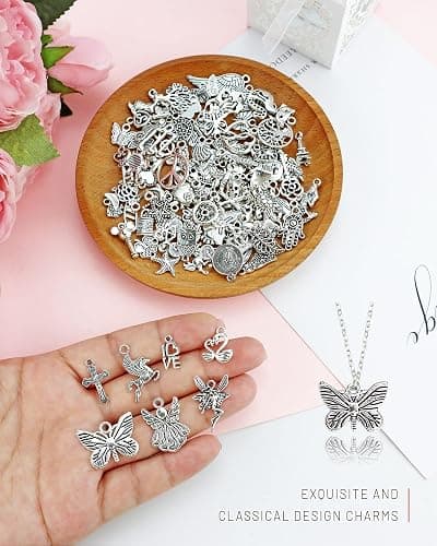 JIALEEY Wholesale Bulk Lots Jewelry Making Silver Charms Mixed Smooth Tibetan Silver Metal Charms Pendants DIY for Necklace Bracelet Jewelry Making and Crafting, 100 PCS thumbnail 3