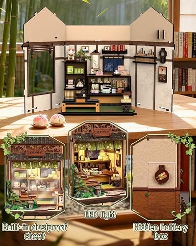 Japan Book Nook, DIY Miniature House Kit, Japanese Sweet Wagashi Shop | 3D Wooden Puzzle,Mini House Kit, Tiny Home, Decorative Home Decor, Adults Crafts Gifts (Sweet Shop) thumbnail 4