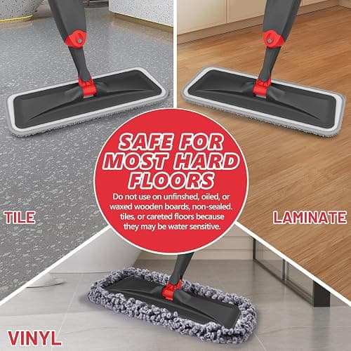 HOMTOYOU Microfiber Hardwood Floor Mop: Dust Spray Mops for Cleaning Wood Home Kitchen Floors - Wet Mopping & Dry Sweeping - 3 Reusable Refills & 1Pcs 400+ML Refillable Bottle thumbnail 6