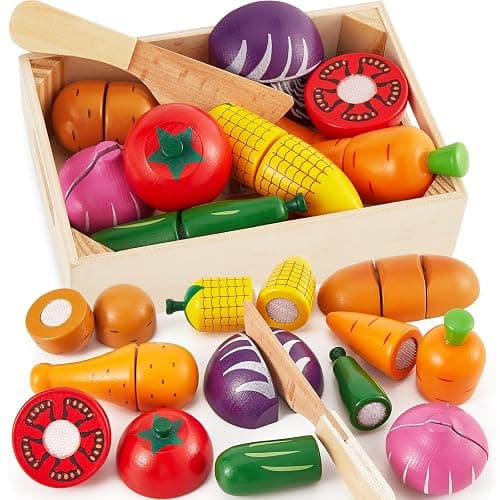 LINFUN KIDS Gioco Verdura da Tagliare Cucina Giocattolo per Bambini Legno Giochi Cibo Gioco di Ruolo Educativo Montessori Regalo Per Bimbo 1 2 3 Anno - Image 1