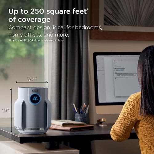 Shark Air Purifier for Home, NeverChange Compact Pro, for Bedroom, Nursery, Home Office, Dorm, HEPA-Exceeding Filter, Captures Pollutants, Pet Dander, Dust, Odor, Smoke, and More, HP071BRN, Winter Fog thumbnail 6