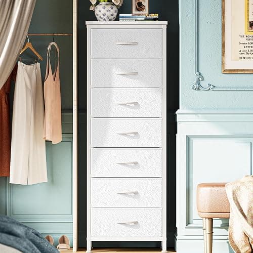 Huuger Tall Dresser for Bedroom, 7 Drawer Dresser & Chests of Drawers, Fabric Drawer for Closet, Bedroom, Night Stand, Metal Frame, Storage Tower with Fabric Bins, White - Image 1